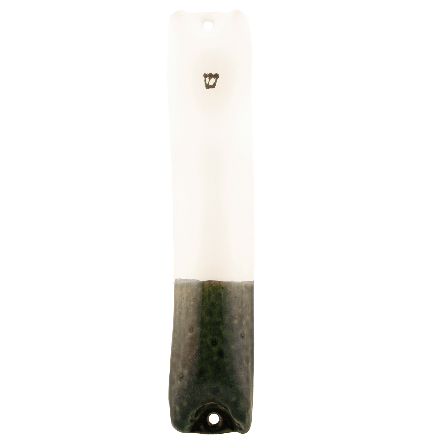 Dark teal and white handcrafted ceramic mezuzah