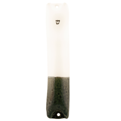 Dark teal and white handcrafted ceramic mezuzah