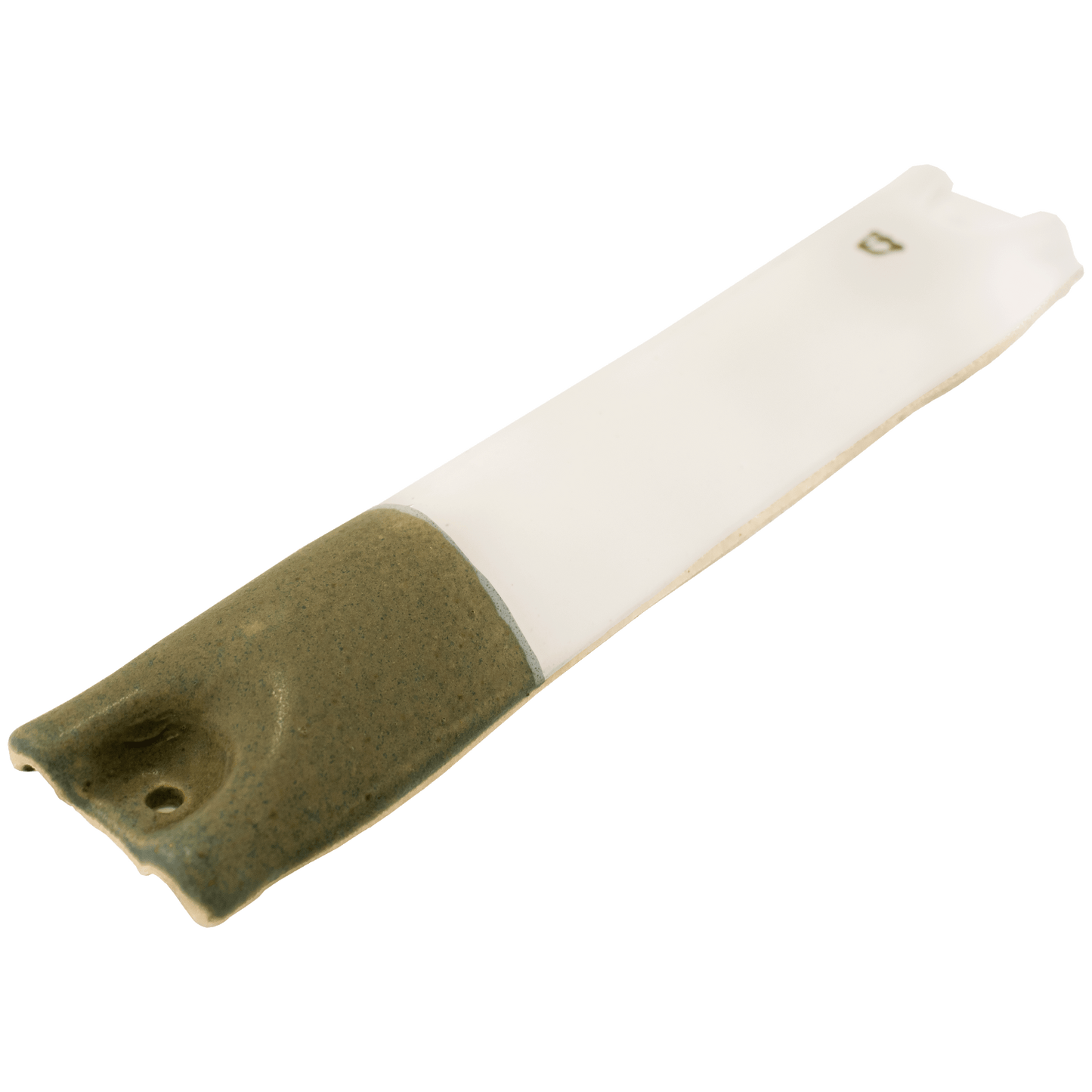 White and olive green handcrafted ceramic mezuzah