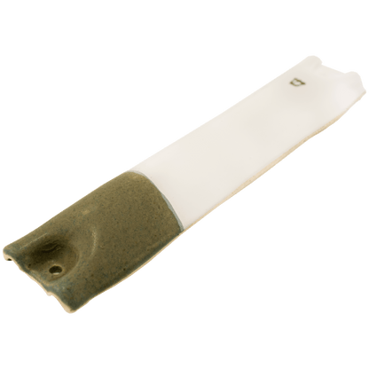 White and olive green handcrafted ceramic mezuzah