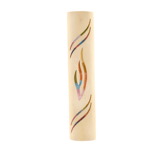 Jerusalem Stone mezuzah with a multi-color Shin at its center