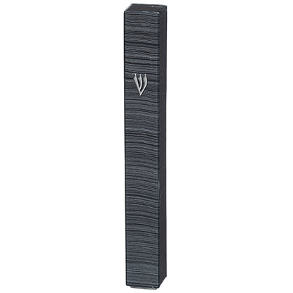 Metallic Gray and Black Striped Square Cut Mezuzah