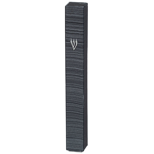 Metallic Gray and Black Striped Square Cut Mezuzah