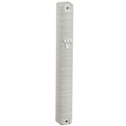Metallic White and Gray Striped Plastic Mezuzah