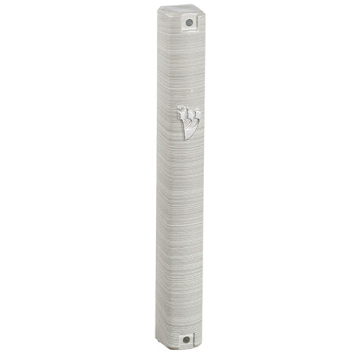 Metallic White and Gray Striped Plastic Mezuzah