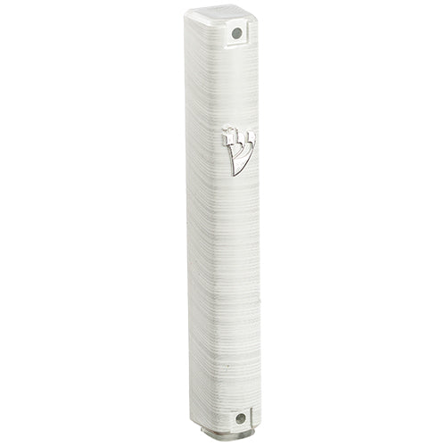 Metallic White and Silver Striped Plastic Mezuzah