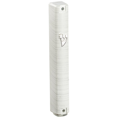 Metallic White and Silver Striped Plastic Mezuzah