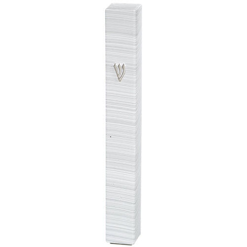 Metallic White and Silver Striped Square Cut Mezuzah