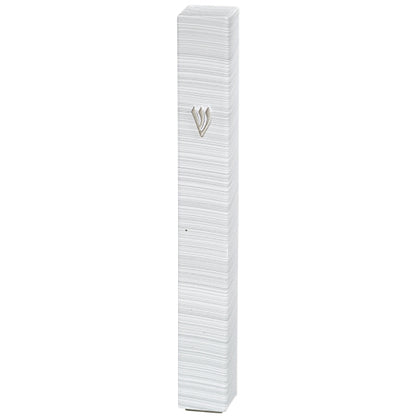 Metallic White and Silver Striped Square Cut Mezuzah