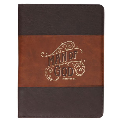 Man of God Honey-brown and Espresso Executive Padfolio - 1 Timothy 6:11