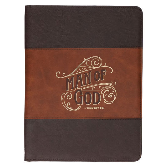 Man of God Honey-brown and Espresso Executive Padfolio - 1 Timothy 6:11