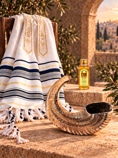 Shofar Gift Set with Prayer Shawl & Anointing Oil