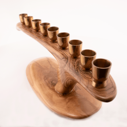 Handcarved Hanukkiah made of olive wood