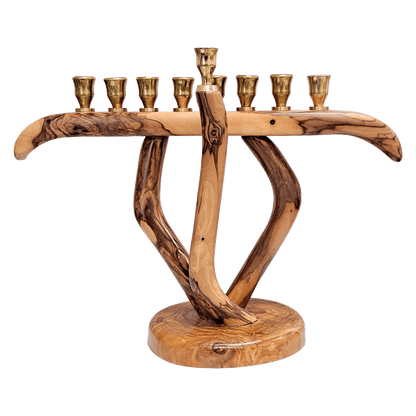 Handcarved Hanukkiah made of olive wood