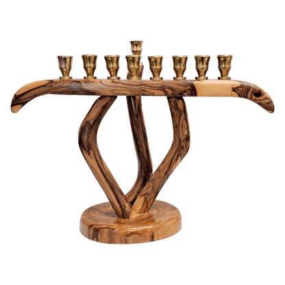 Handcarved Hanukkiah made of olive wood