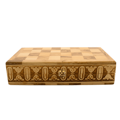 Olive wood chess and backgammon set