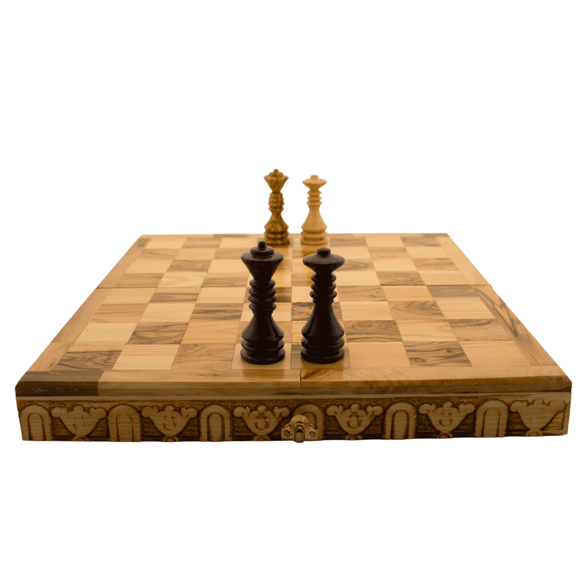 Olive wood chess and backgammon set-chess board