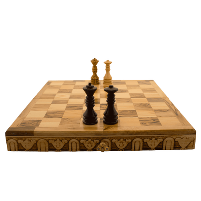 Olive wood chess and backgammon set-chess board