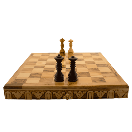 Olive wood chess and backgammon set-chess board