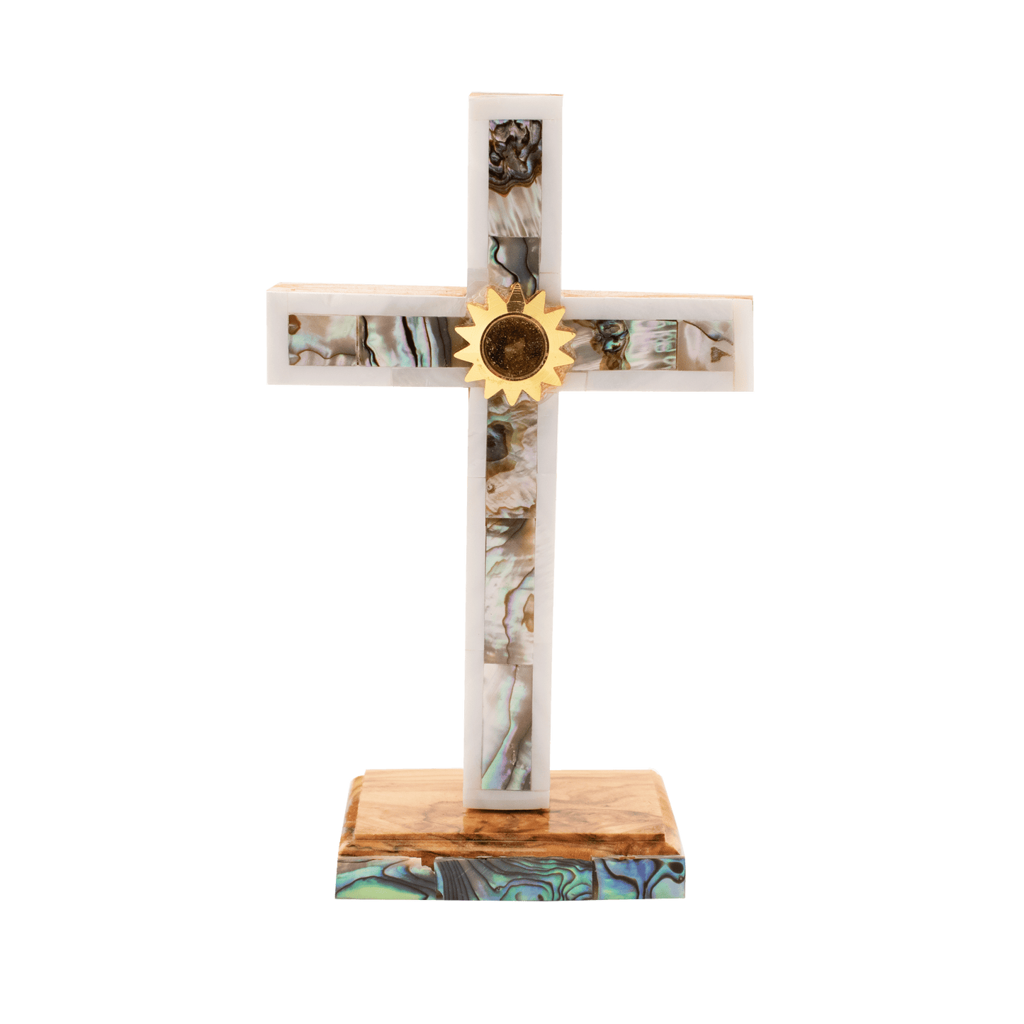 Mother of Pearl & Abalone Olive Wood Cross