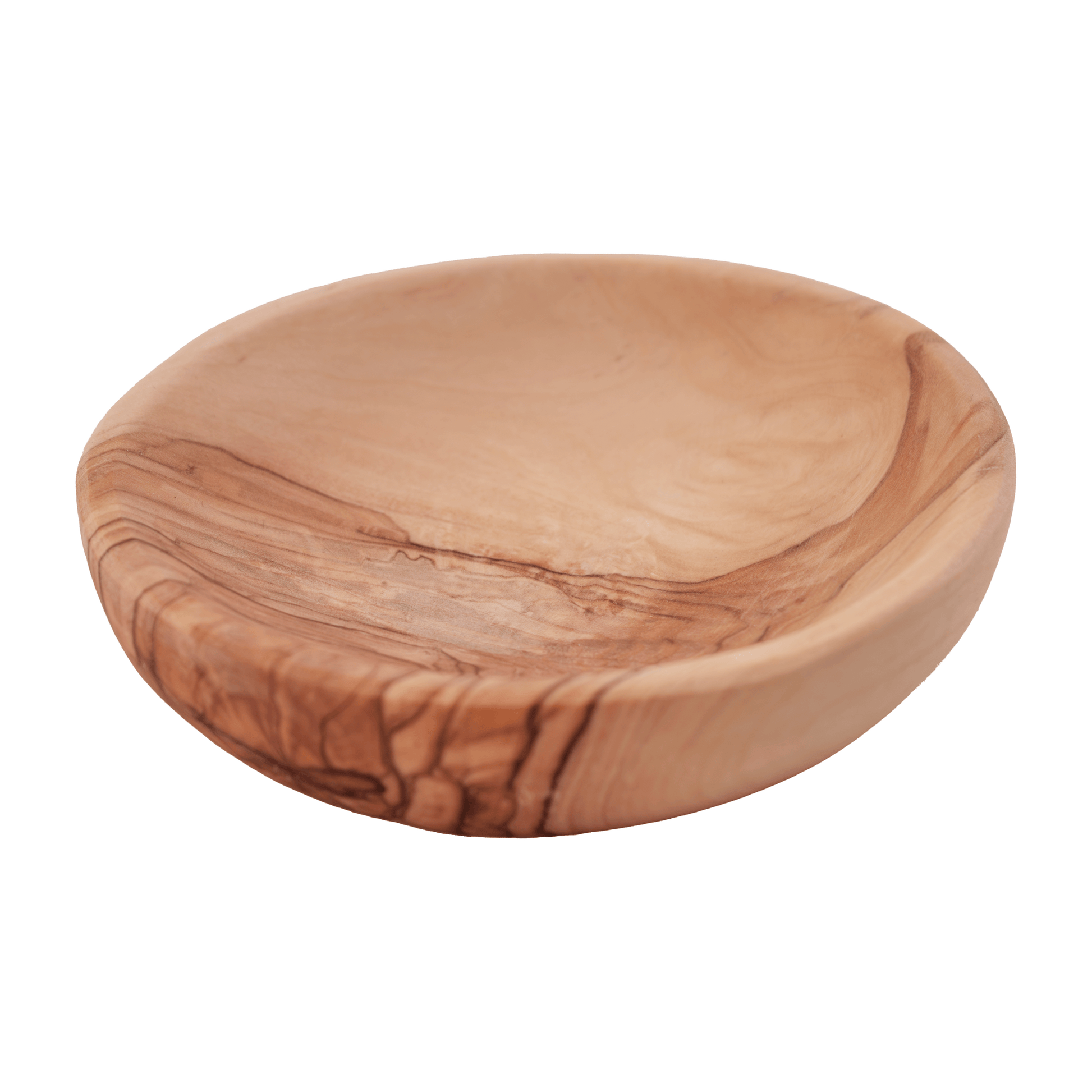 Handcrafted round dish made of olive wood