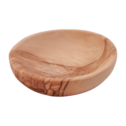 Handcrafted round dish made of olive wood