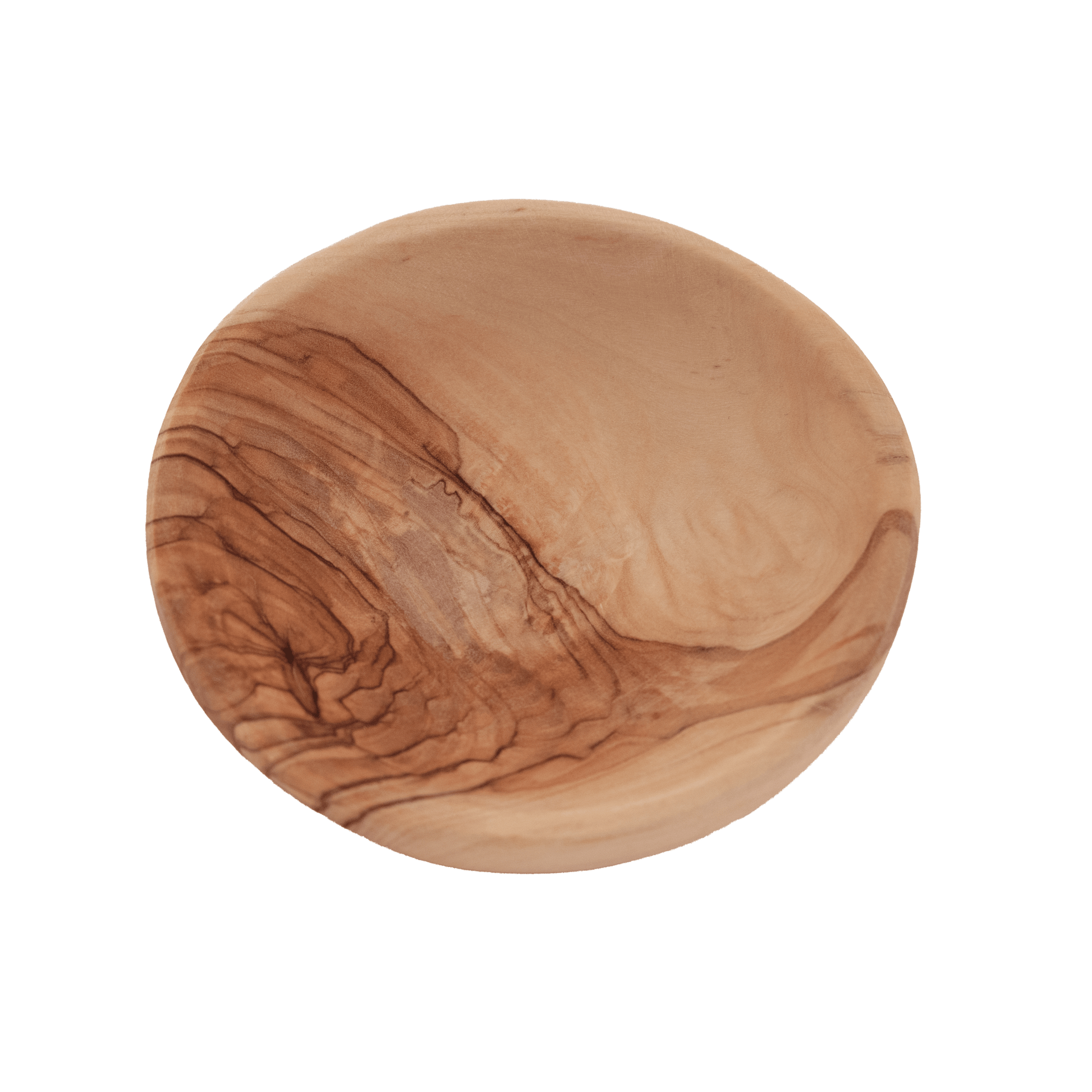 Handcrafted round dish made of olive wood