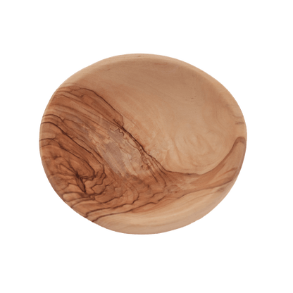 Handcrafted round dish made of olive wood