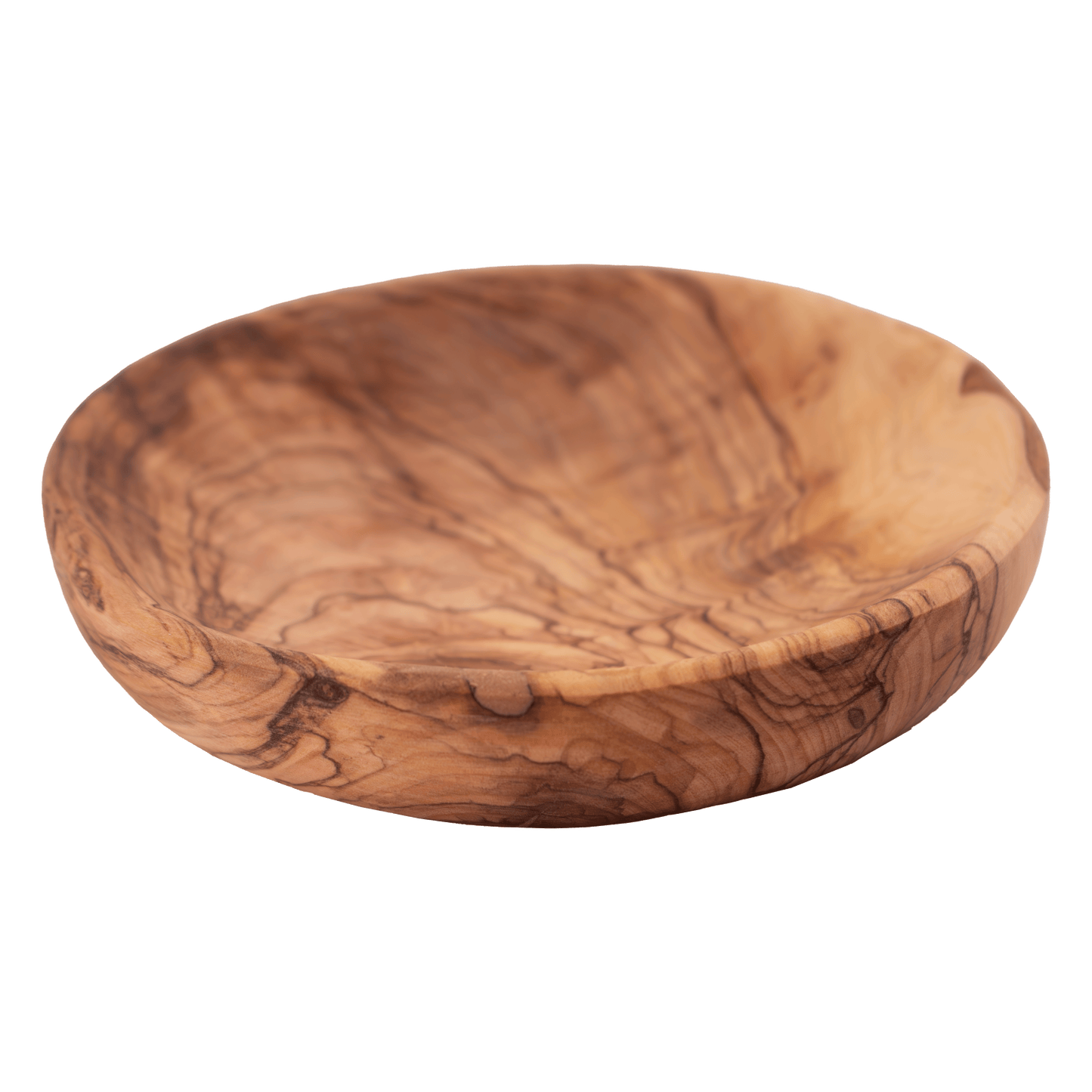 Handcrafted round dish made of olive wood