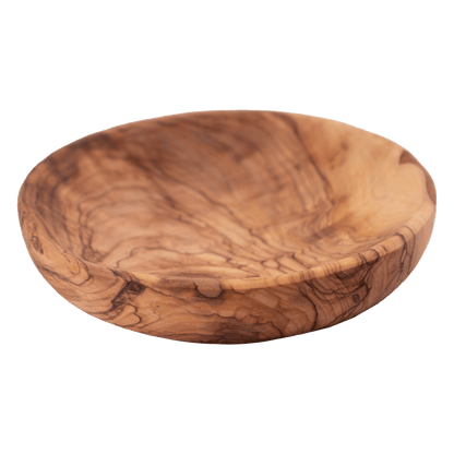 Handcrafted round dish made of olive wood