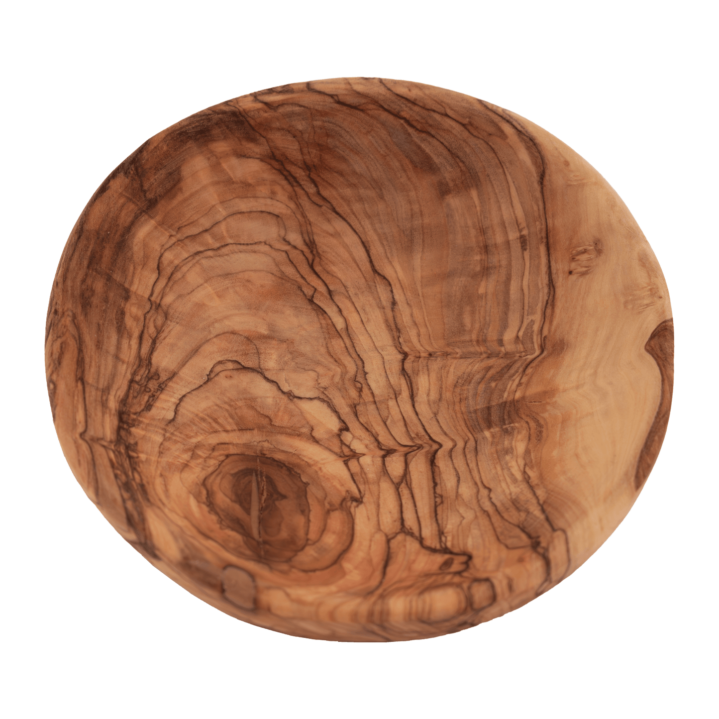 Handcrafted round dish made of olive wood