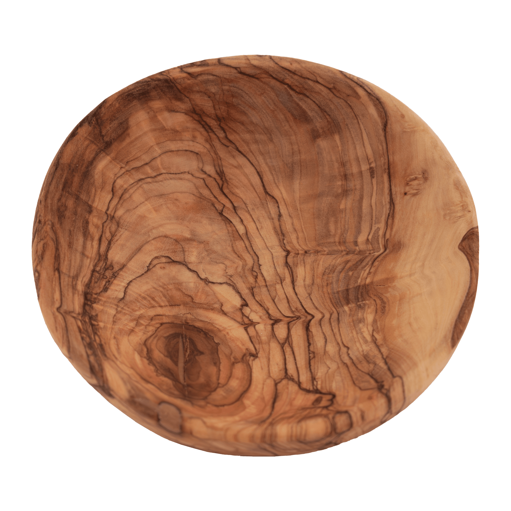 Handcrafted round dish made of olive wood