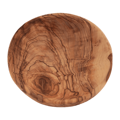 Handcrafted round dish made of olive wood