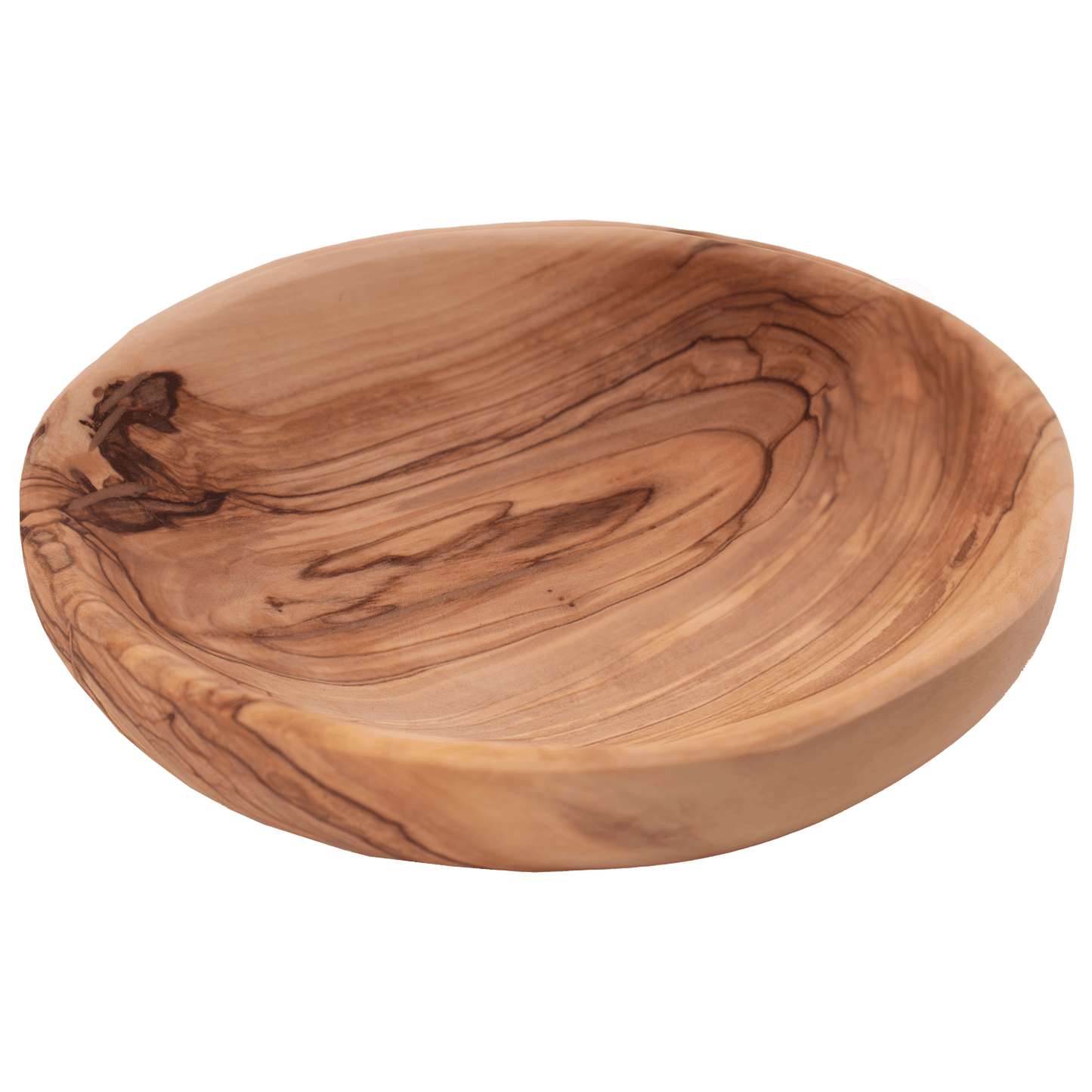 Handcrafted round dish made of olive wood