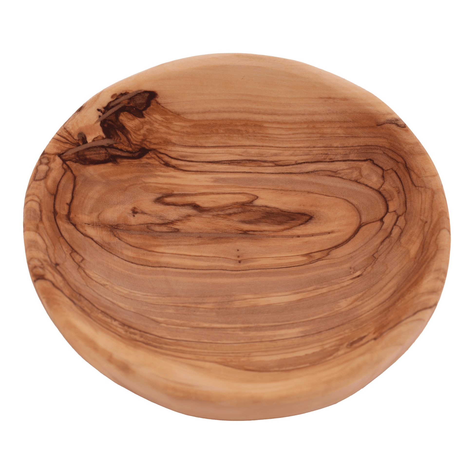 Handcrafted round dish made of olive wood