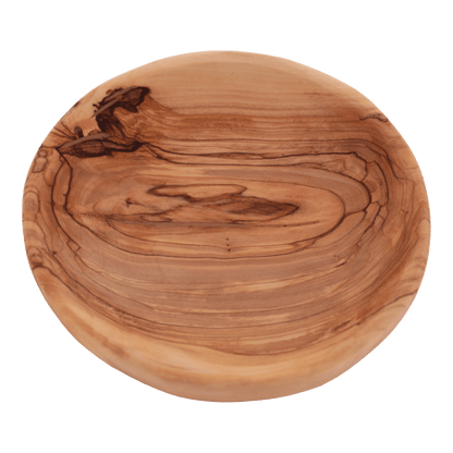 Handcrafted round dish made of olive wood