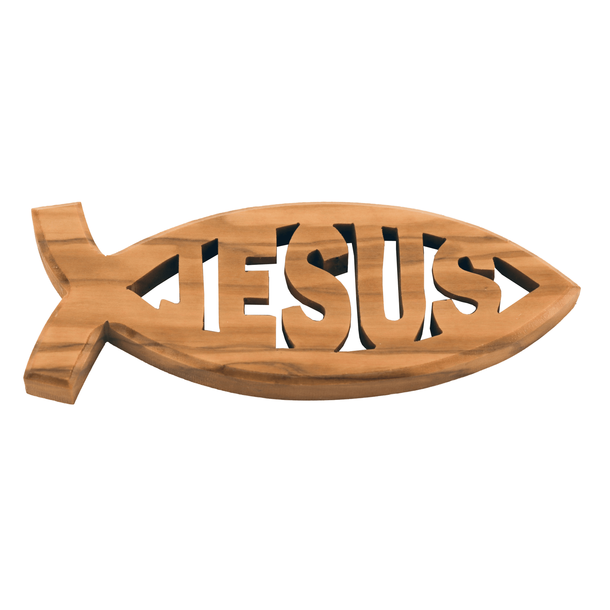 Olive Wood Jesus Fish Wall Hanger - Small