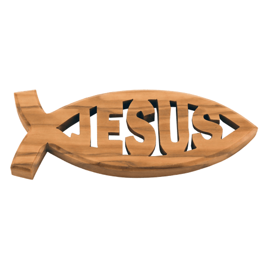 Olive Wood Jesus Fish Wall Hanger - Small