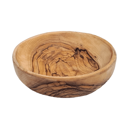 Handcrafted round dish made of olive wood