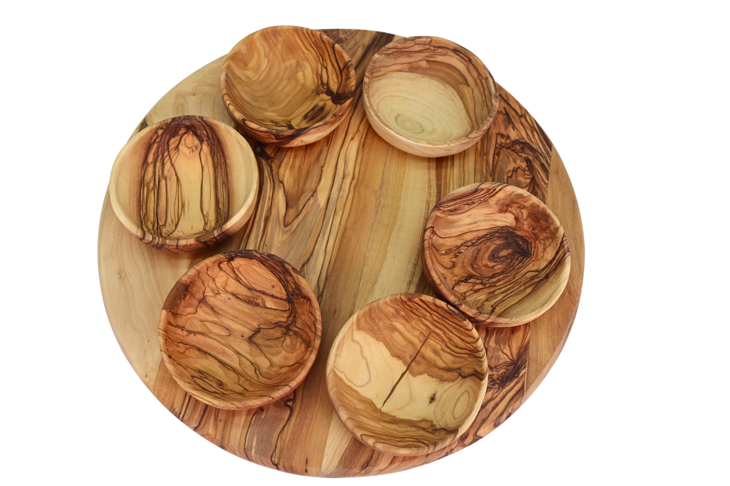 Olive wood seder plate with olive wood bowls