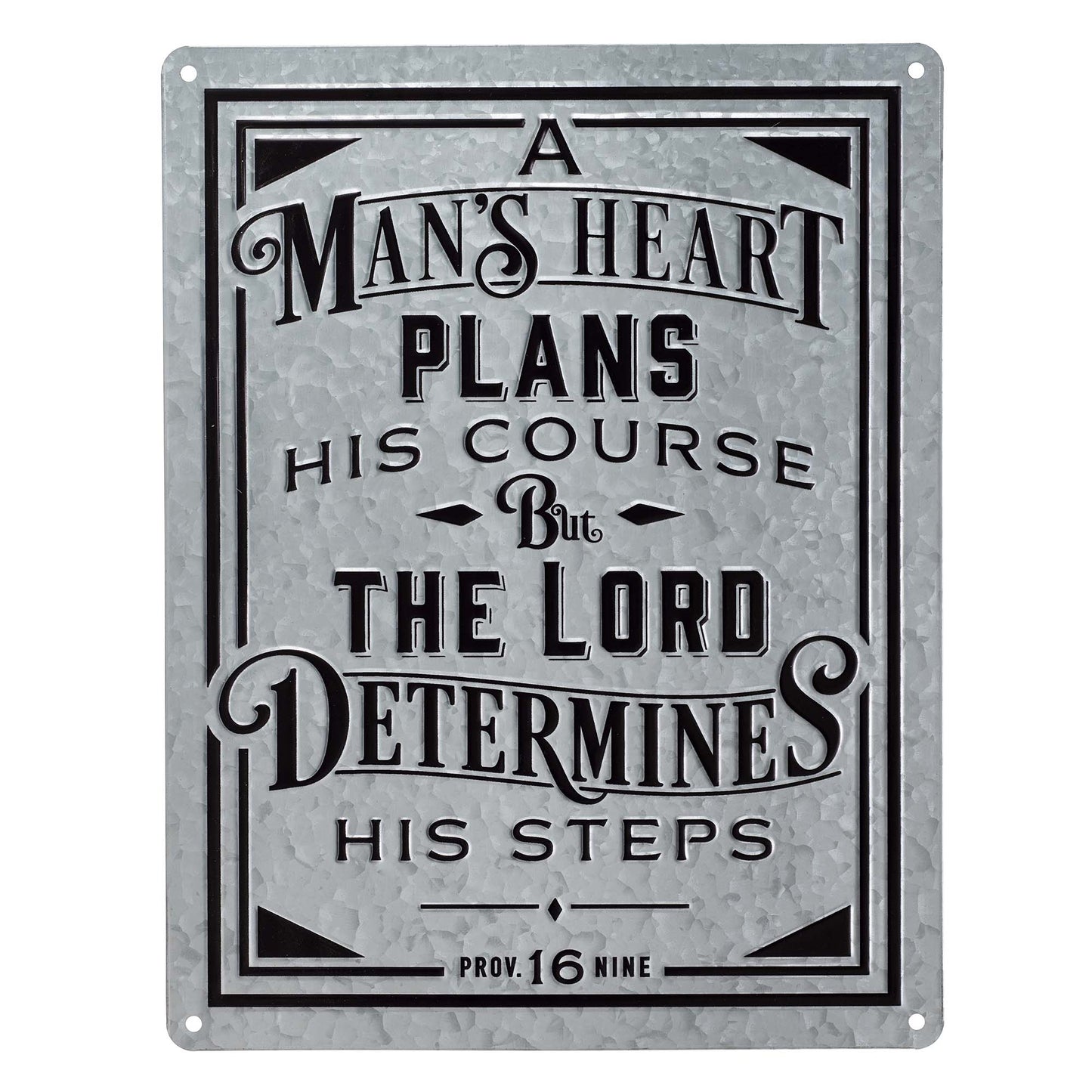 A Man's Heart Vintage Galvanized Metal Wall Art - Proverbs 16:9