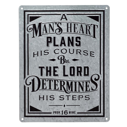 A Man's Heart Vintage Galvanized Metal Wall Art - Proverbs 16:9