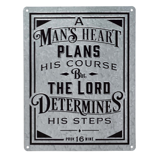 A Man's Heart Vintage Galvanized Metal Wall Art - Proverbs 16:9