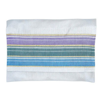 Handwoven Wild Silk Prayer Shawl Set - Cream & Pastel Stripes - 40" by Gabrieli