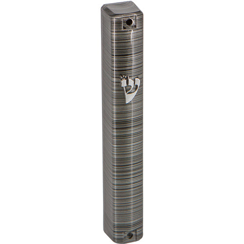Metallic Gray and Black Striped Plastic Mezuzah