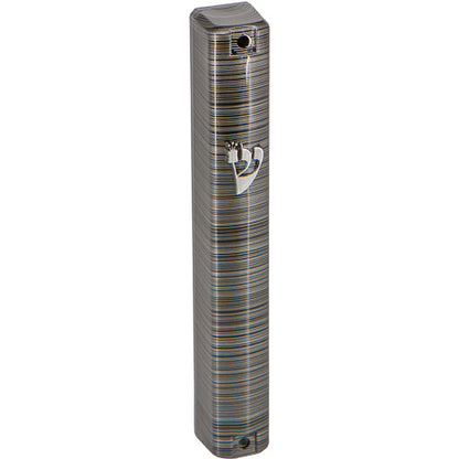 Metallic Gray and Black Striped Plastic Mezuzah