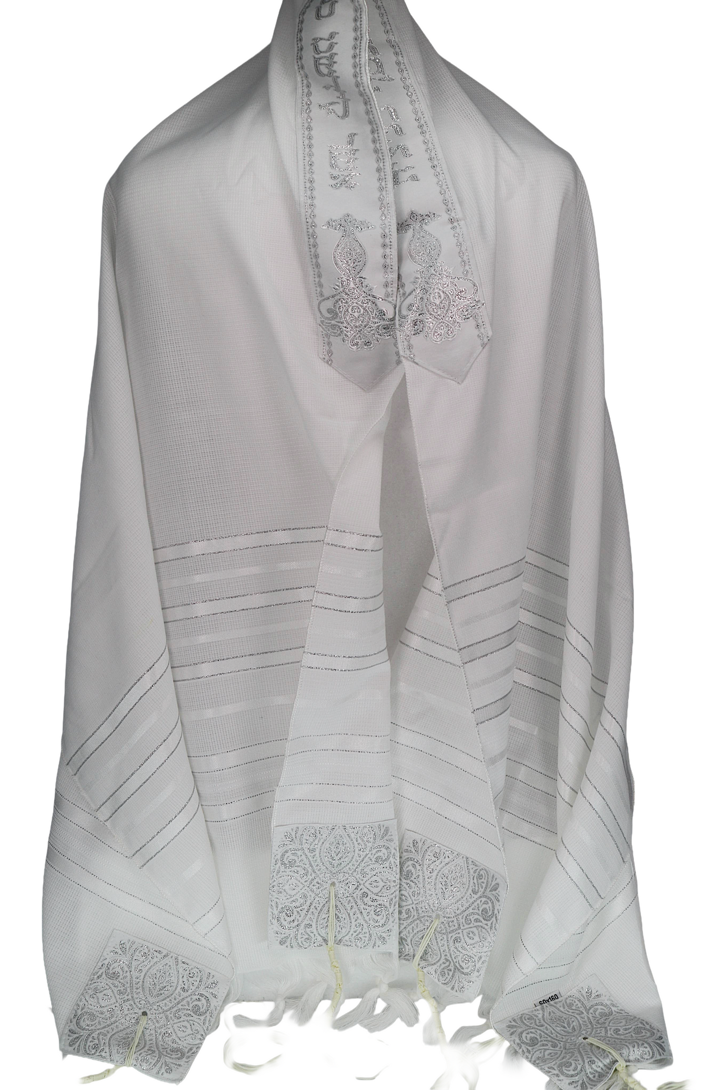 Prayer Shawl (23.5") - White & Silver