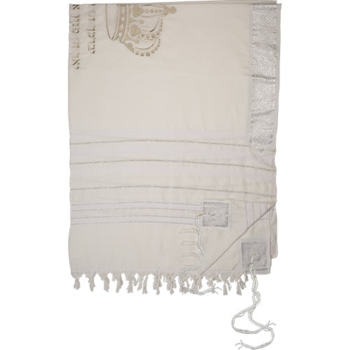 Mofet Tallit with Embroidered Crown and Blessing Design