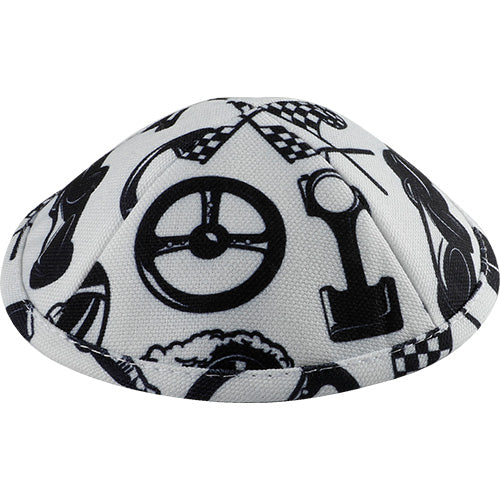 Racing Themed White Fabric Kippah