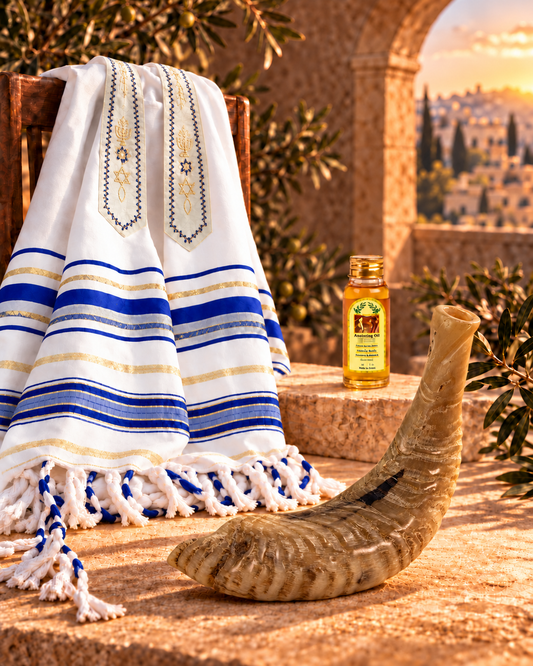 Shofar Gift Set with Prayer Shawl & Anointing Oil